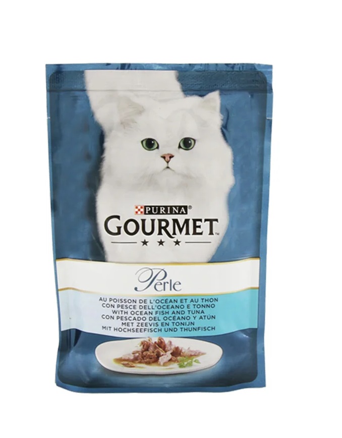 پوچ گربه بالغ گورمت طعم ماهی اقیانوسی و تن وزن 85 گرم