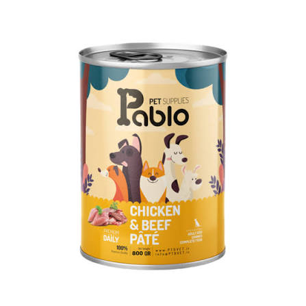 کنسرو پریمیوم سگ بالغ پابلو طعم مرغ و گوشت وزن 800 گرم